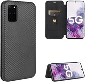 Voor Samsung Galaxy S20 Plus Koolstofvezel Textuur Magnetische Horizontale Flip TPU + PC + PU Lederen Case met Touw & Kaartsleuf (Zwart)