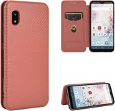 Voor Samsung Galaxy A20 (SC-02M) SCV46 Koolstofvezel Textuur Magnetische Horizontale Flip TPU + PC + PU Leren Case met Touw & Kaartsleuf (Bruin)