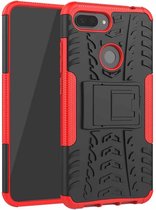 Schokbestendige pc + TPU-bandpatroonhoes voor Xiaomi Mi 8 Lite, met houder (rood)