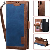 Voor Galaxy A51 Retro Splicing Horizontale Flip lederen tas met kaartsleuven & houder & portemonnee (blauw)