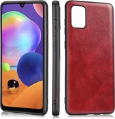 Voor Samsung Galaxy A31 Crazy Horse getextureerd kalfsleer PU + pc + TPU-hoesje (rood)