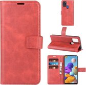 Voor Samsung Galaxy A21S Retro kalfspatroon gesp Horizontale flip lederen tas met houder & kaartsleuven en portemonnee (rood)
