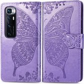 Voor Xiaomi Mi 10 Ultra Butterfly Love Flower reliëf horizontale flip lederen tas met houder & kaartsleuven & portemonnee & lanyard (lichtpaars)