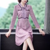 Damesmode Vetersluiting Strik Lange mouwen Halflange jurk (kleur: paars Maat: S)-Geen
