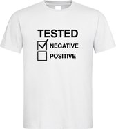 Wit T shirt “ Tested Negative” tekst maat XL