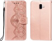 Voor Samsung Galaxy J6 + Flower Vine Embossing Pattern Horizontale Flip Leather Case met Card Slot & Holder & Wallet & Lanyard (Rose Gold)