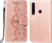 Voor Samsung Galaxy A9 (2018) Flower Vine Embossing Pattern Horizontale Flip Leather Case met Card Slot & Holder & Wallet & Lanyard (Rose Gold)