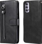 Voor OPPO Reno4 5G Mode Kalfsstructuur Rits Horizontale Flip Leren Case met Houder & Kaartsleuven & Portemonnee (Zwart)