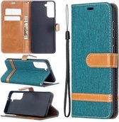 Voor Samsung Galaxy S21 5G Kleuraanpassing Denim Textuur Horizontale Flip Leren Case met Houder & Kaartsleuven & Portemonnee & Lanyard (Groen)