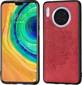 Voor Huawei Mate 30, reliëf Mandala-patroon PC + TPU + stoffen telefoonhoes met draagkoord en magnetisch (rood)