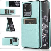 Voor Samsung Galaxy S20 Ultra effen kleur PC + TPU beschermhoes met houder en kaartsleuven (groen)