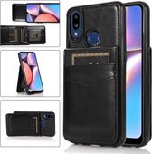 Voor Samsung Galaxy A10s effen kleur pc + TPU beschermhoes met houder en kaartsleuven (zwart)