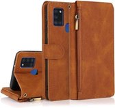 Voor Samsung Galaxy A21s Huidgevoel Crazy Horse Textuur Rits Portemonnee Tas Horizontale Flip Leren Case met Houder & Kaartsleuven & Portemonnee & Lanyard (Bruin)