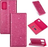 Voor Samsung Galaxy S20 Ultra ultradunne glitter magnetische horizontale flip lederen tas met houder en kaartsleuven (rose rood)