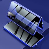 Voor Samsung Galaxy S20 FE 5G Vierhoek schokbestendig Anti-gluren Magnetisch metalen frame Dubbelzijdig gehard glazen omhulsel (blauw)