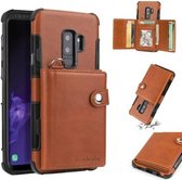 Voor Galaxy S9 Plus schokbestendige pc + TPU-beschermhoes, met kaartsleuven en portemonnee en fotolijst en draagkoord (bruin)