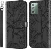 Voor Samsung Galaxy Note20 Life of Tree Embossing Pattern Horizontale Flip lederen tas met houder & kaartsleuf & portemonnee & fotolijst & lanyard (zwart)