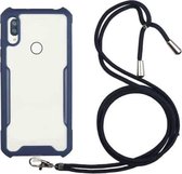 Voor Samsung Galaxy A10s / M10s acryl + kleur TPU schokbestendig hoesje met nekkoord (donkerblauw)