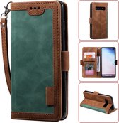 Voor Galaxy S10 retro splicing horizontale flip lederen tas met kaartsleuven en houder en portemonnee (groen)