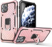 Voor iPhone 11 Pro Max Cool Armor PC + TPU schokbestendige hoes met 360 graden rotatie ringhouder (rose goud)