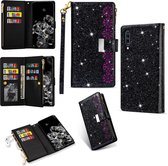 Voor Samsung Galaxy A50 / A30s / A50s Multi-kaartsleuven Sterrenhemel Lasergravure Glitter Rits Horizontale Flip Leren Case met Houder & Portemonnee & Lanyard (Zwart)