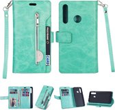 Voor Samsung Galaxy M30 / Galaxy A40s Multifunctionele Rits Horizontale Flip Leren Case met Houder & Portemonnee & 9 Kaartsleuven & Lanyard (Mintgroen)