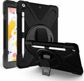 Voor iPad 10.2 inch schokbestendig kleurrijke siliconen + pc beschermhoes met houder & schouderriem & draagriem & penhouder (zwart)