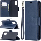 Voor Samsung Galaxy A02s (EU-versie) Retro Lambskin Texture Pure Color Horizontale Flip PU lederen tas met houder & kaartsleuven & portemonnee & lanyard (blauw)