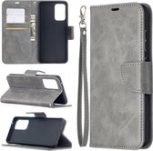 Voor Samsung Galaxy A52 5G Retro Lambskin Texture Pure Color Horizontale Flip PU Leather Case met Houder & Kaartsleuven & Portemonnee & Lanyard (Grijs)