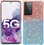 Voor Samsung Galaxy S21 Ultra 5G gradiënt glitter poeder schokbestendig TPU beschermhoes (oranje blauw)