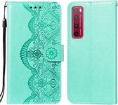 Voor Huawei nova 7 Pro 5G Flower Vine Embossing Pattern Horizontale Flip Leather Case met Card Slot & Holder & Wallet & Lanyard (Groen)