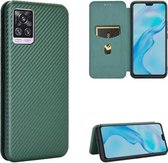 Voor vivo V20 Pro 5G koolstofvezel textuur magnetische horizontale flip TPU + pc + PU lederen tas met kaartsleuf (groen)