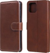 Voor OPPO A92s klassieke kalfsleer PU + TPU horizontale flip lederen tas, met houder en kaartsleuven en portemonnee (bruin)