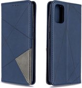 Voor Galaxy A41 ruit textuur horizontale flip magnetische lederen tas met houder & kaartsleuven & portemonnee (blauw)