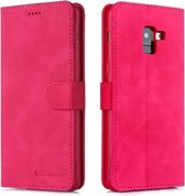 Voor Galaxy A8 + (2018) Diaobaolee Pure Fresh Texture Horizontale Flip Leather Case, met houder & kaartsleuf & portemonnee & fotolijst (rood)