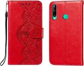 Voor Huawei P40 Lite E / Y7p Flower Vine Embossing Pattern Horizontale Flip Leather Case met Card Slot & Holder & Wallet & Lanyard (Red)