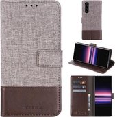 Voor Sony Xperia 5 MUMXA MX102 Horizontale Flip Canvas Stiksels Leren Case met Houder & Kaartsleuven & Portemonnee (Bruin)