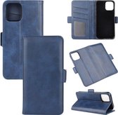 Voor iPhone 12 mini Dubbelzijdige magnetische gesp Horizontale flip lederen tas met houder & kaartsleuven en portemonnee (donkerblauw)