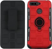 Voor Huawei Y6 (2018) / Enjoy 8e 3 in 1 Cube PC + TPU beschermhoes met 360 graden draaien zwarte ringhouder (rood)