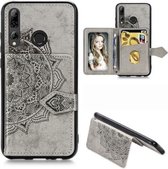 Voor Huawei Honor 9X Mandala Reliëf Magnetische Doek PU + TPU + PC Case met Houder & Kaartsleuven & Portemonnee & Fotolijst & Riem (Grijs)