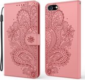 Voor iPhone 6 Pauwpatroon met reliëfpatroon Horizontale lederen flip-hoes met houder & kaartsleuven & portemonnee & lanyard (roze)