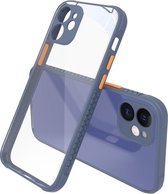 Bandzijde Textuur Contrastknop Schokbestendig PC + TPU telefoon beschermhoes voor iPhone 12 Mini (grijsblauw)