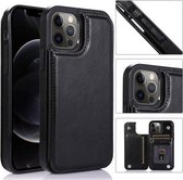 Schokbestendig PU + TPU lederen hoesje met kaartsleuven en houder & fotolijst en portemonnee voor iPhone 12 Pro Max (zwart)