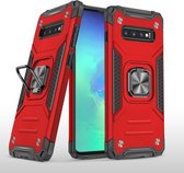Voor Samsung Galaxy S10 + magnetisch pantser schokbestendig TPU + pc-hoesje met metalen ringhouder (rood)