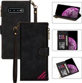 Voor Samsung Galaxy S10 Rits Multi-kaartsleuven Horizontale flip PU lederen tas met houder & kaartsleuven & portemonnee & lanyard & fotolijst (zwart)