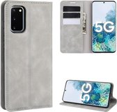 Voor Samsung Galaxy S20 FE 4G / 5G Retro-skin Business magnetische zuignap lederen tas met houder & kaartsleuven & portemonnee (grijs)