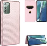 Voor Samsung Galaxy Note20 Carbon Fiber Texture Magnetische Horizontale Flip TPU + PC + PU Leather Case met Card Slot (Pink)