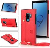 Voor Samsung Galaxy S9 Plus polsband PU + TPU schokbestendige beschermhoes met crossbody lanyard & houder & kaartsleuf (rood)