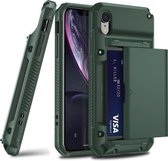 Voor iPhone X / XS PC + TPU schokbestendige beschermhoes voor zwaar gebruik met schuifsleuf voor meerdere kaarten (legergroen)