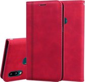 Voor Samsung Galaxy A10s Frosted Business Magnetische Horizontale Flip PU lederen tas met houder & kaartsleuf & lanyard (rood)